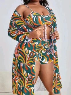 Plus Size Three Piece Floral Print Short Set