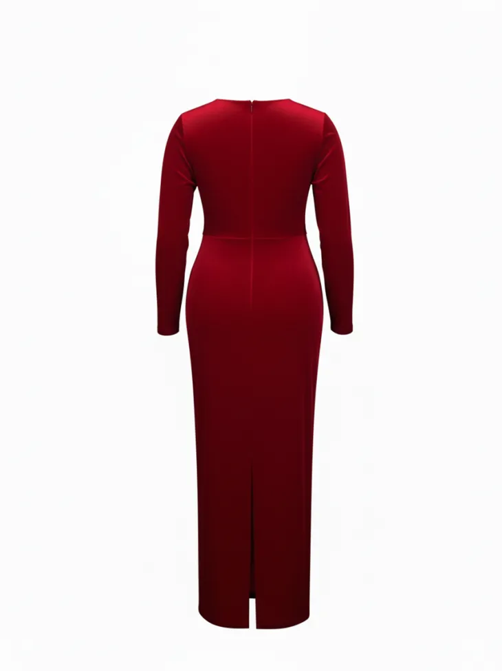 Plus Size Velvet Embroidered Midi Dress
