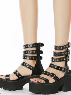 PU Adjustable Wrap Up Wedge Sandal
