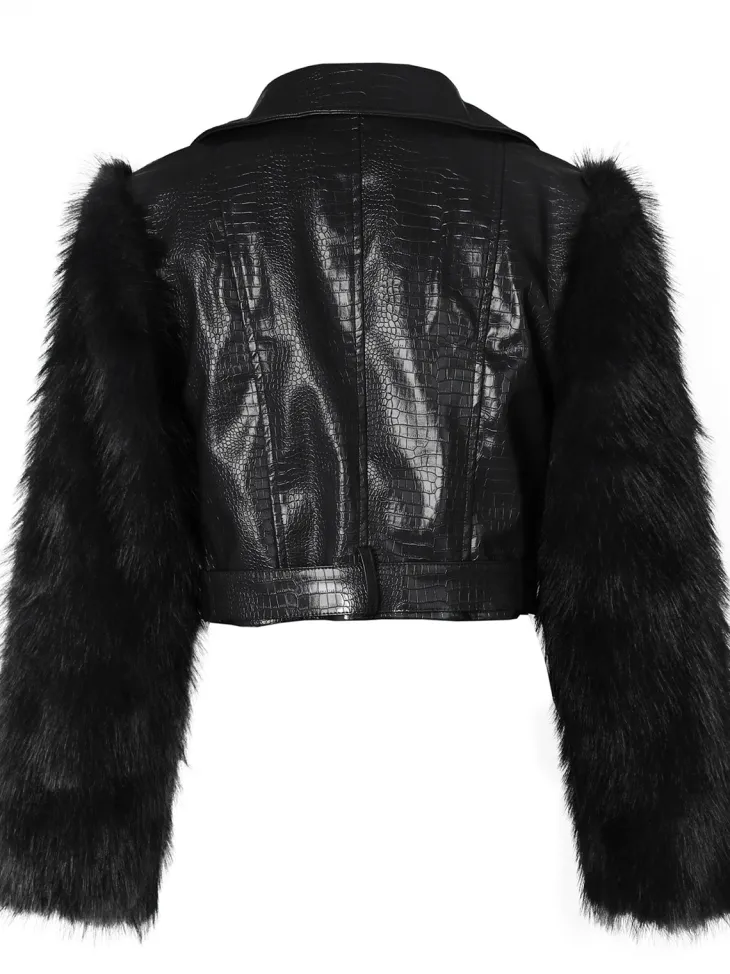 PU Leather Patchwork Moto Jacket