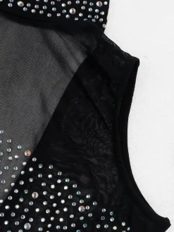 Rhinestone Mesh Patchwork Zip Up Short Jumpsuit