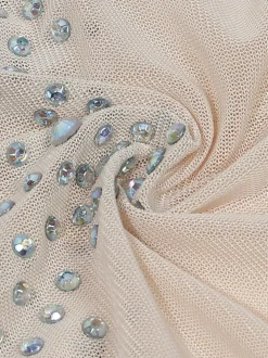 Rhinestone Mesh Patchwork Zip Up Short Jumpsuit