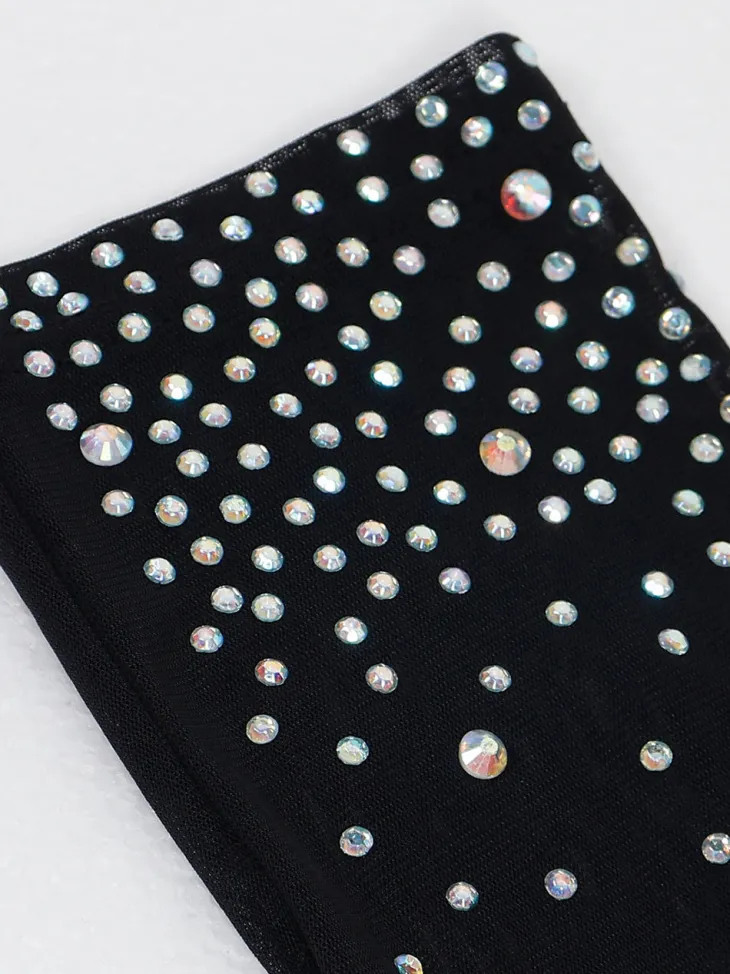 Rhinestone Mesh Patchwork Zip Up Short Jumpsuit
