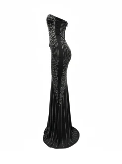 Rhinestone One-Shoulder Maxi Dress