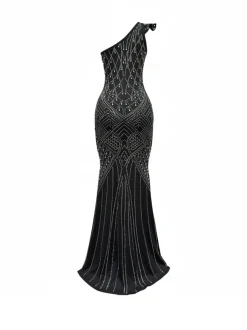Rhinestone One-Shoulder Maxi Dress