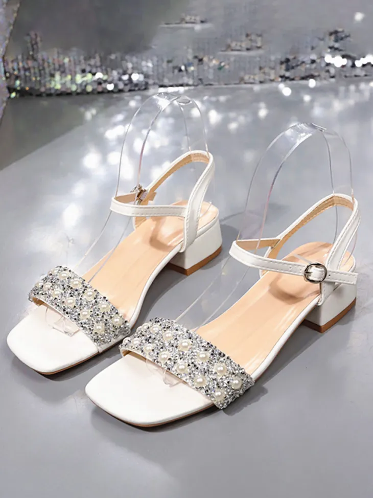 Rhinestone Pearl Strap Sandals