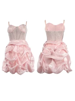 Rhinestone Spaghetti Strap Tulle Layered Dress