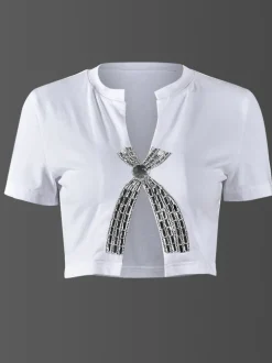Rhinestone Split Hem Crop Top
