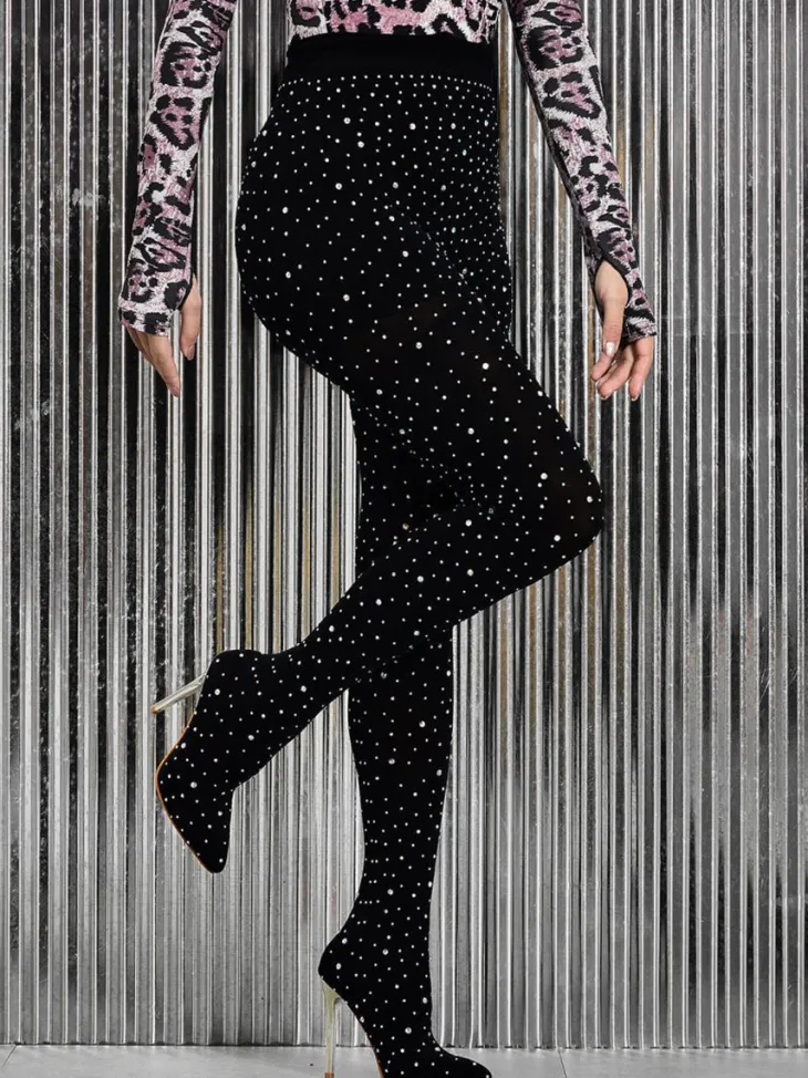 Rhinestone Stiletto Pointed Toe Pants Boots