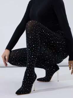 Rhinestone Stiletto Pointed Toe Pants Boots