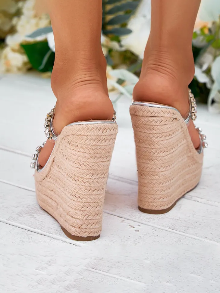 Rhinestone Transparent Strap Wedge Sandals
