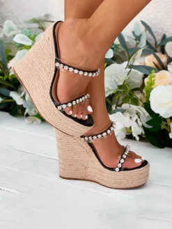 Rhinestone Transparent Strap Wedge Sandals
