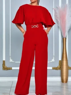 Round Neck Solid Color Wide-Leg Jumpsuit