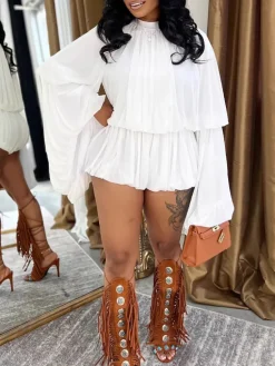 Ruffle Lantern Sleeve Top Shorts Set