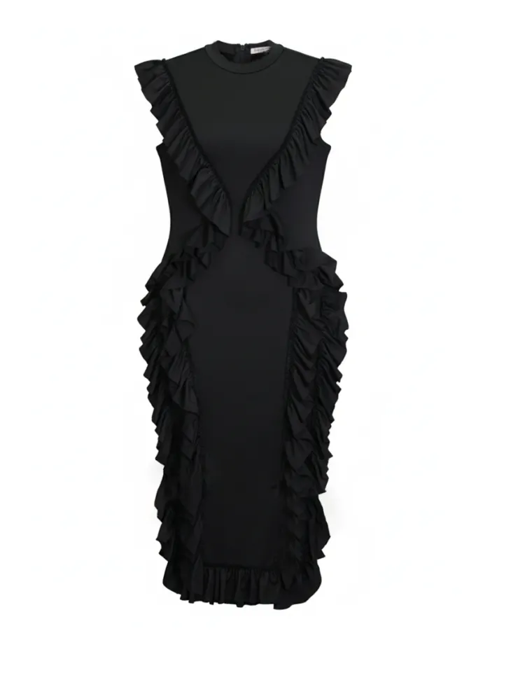 Ruffle Solid Color Midi Dress