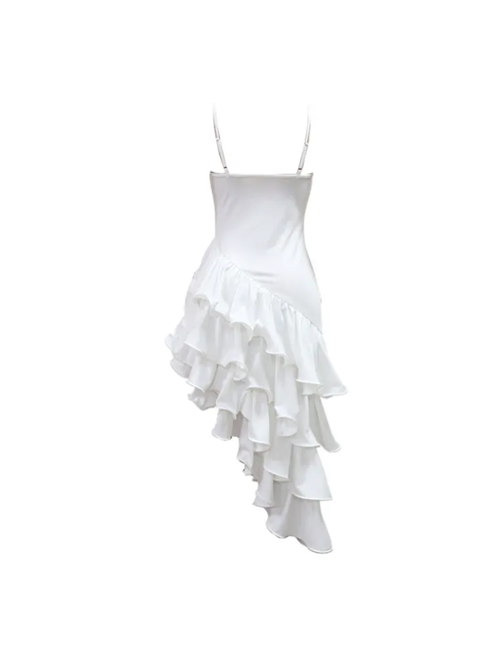 Ruffled Asymmetrical Ruched Cami Dress