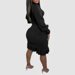 Ruffled Knitted Turtleneck Dress