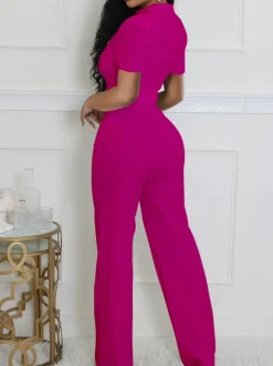 Scarf Neck Belted Wide Leg Jumpsuit
