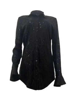 Sequin Loose Flare Sleeve Shirt Mini Dress