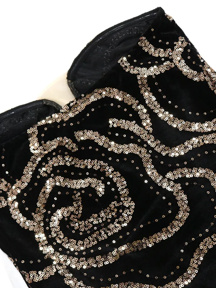 Sequins Strapless Velvet Maxi Dress