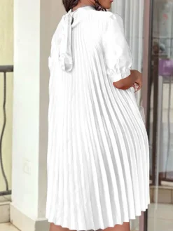 Short Sleeve Mock Neck Pleated Mini Dress