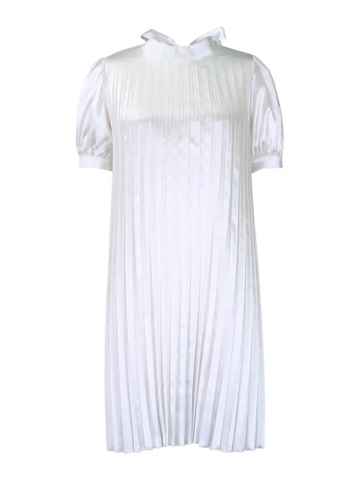 Short Sleeve Mock Neck Pleated Mini Dress
