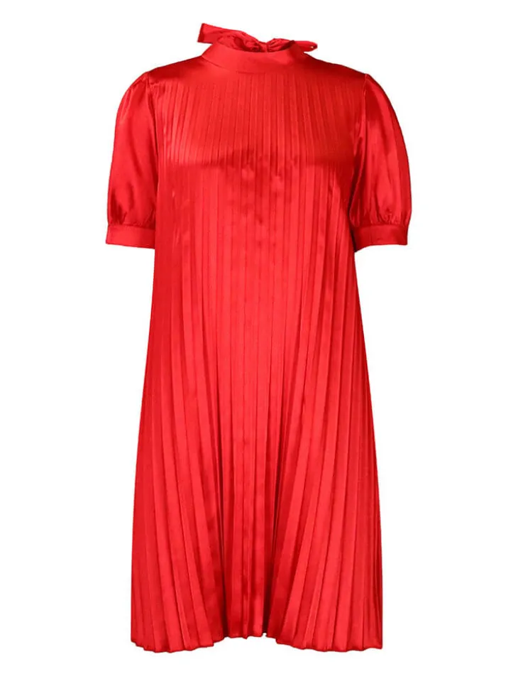 Short Sleeve Mock Neck Pleated Mini Dress