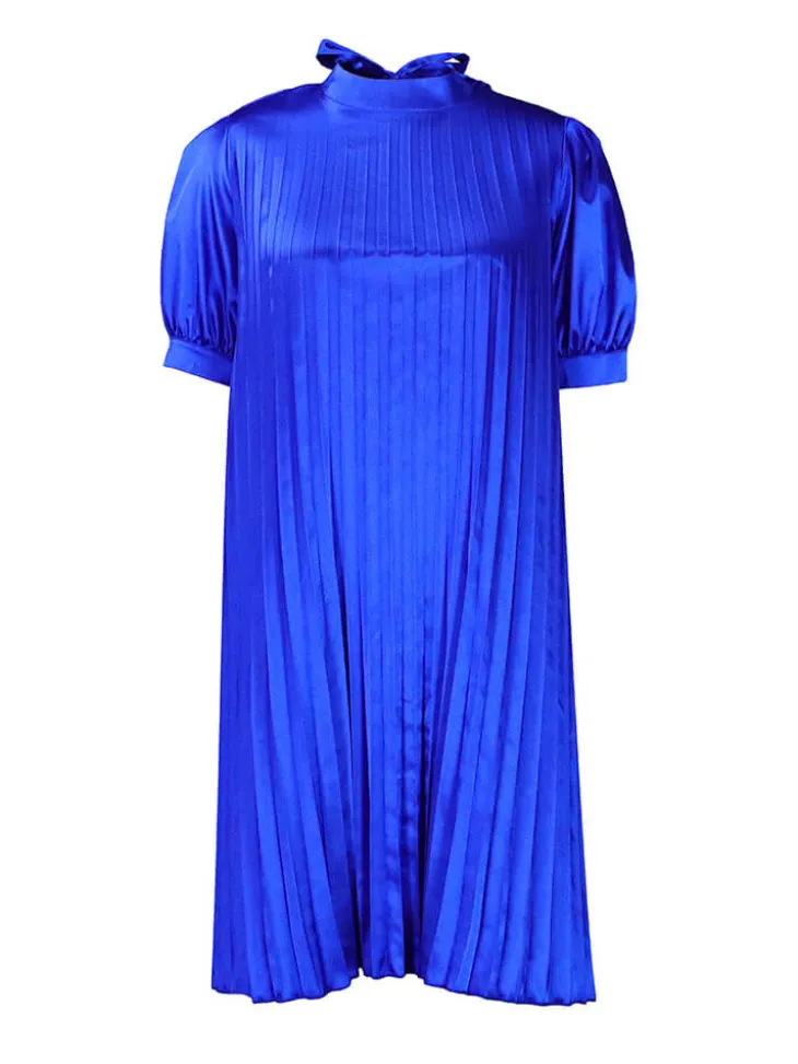 Short Sleeve Mock Neck Pleated Mini Dress