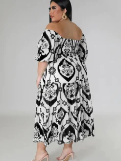 Short Sleeve Off Shoulder Floral Midi Dress