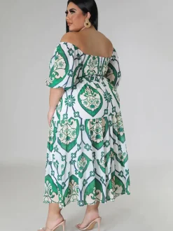 Short Sleeve Off Shoulder Floral Midi Dress