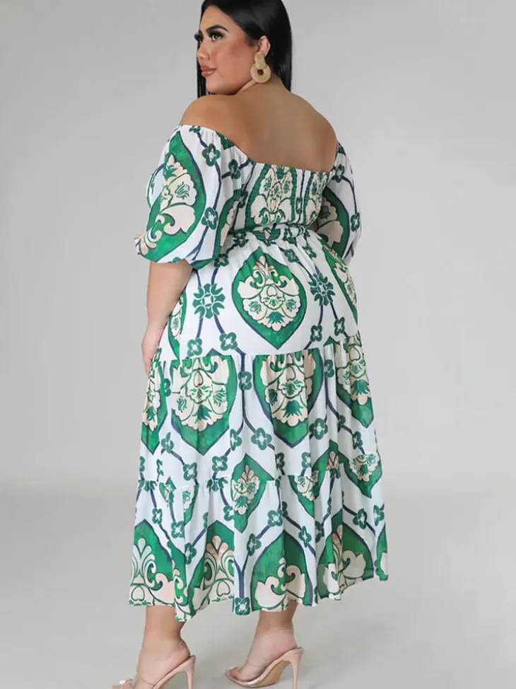 Short Sleeve Off Shoulder Floral Midi Dress
