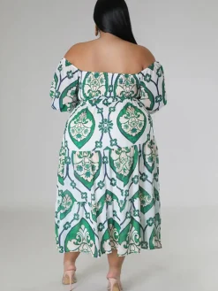 Short Sleeve Off Shoulder Floral Midi Dress