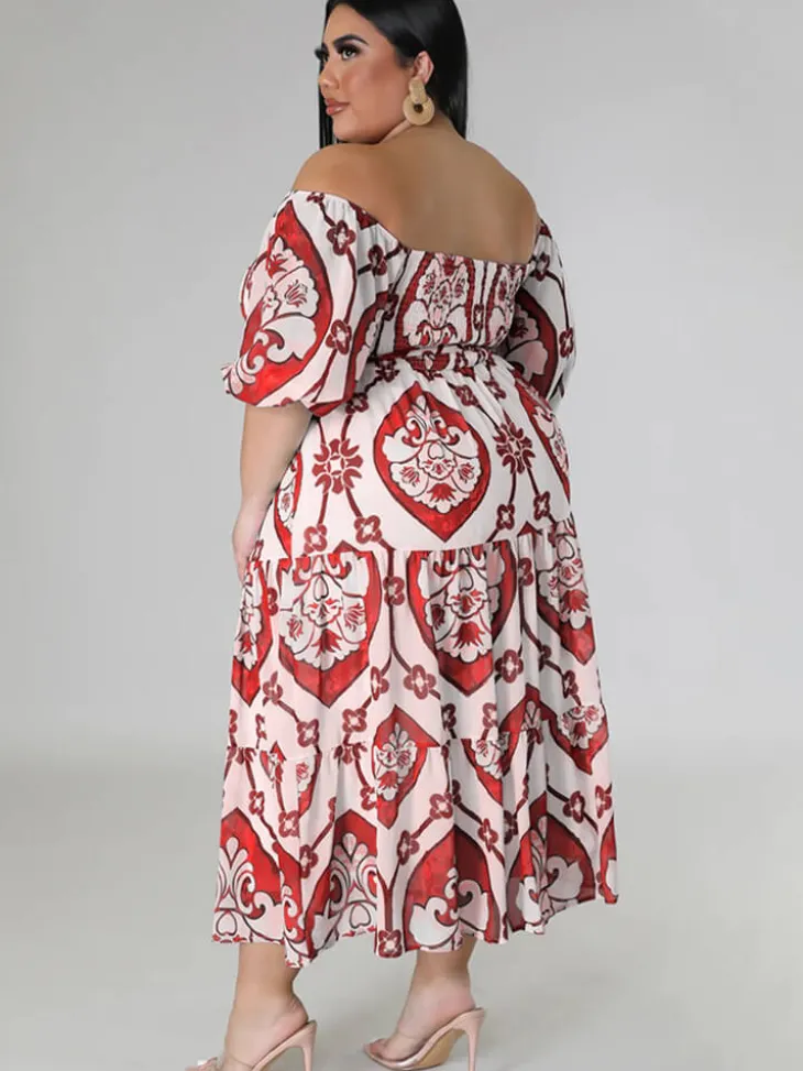 Short Sleeve Off Shoulder Floral Midi Dress