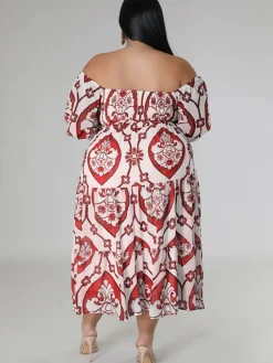 Short Sleeve Off Shoulder Floral Midi Dress
