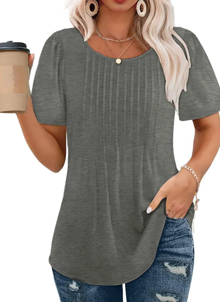 Short Sleeve Pleated Blouses