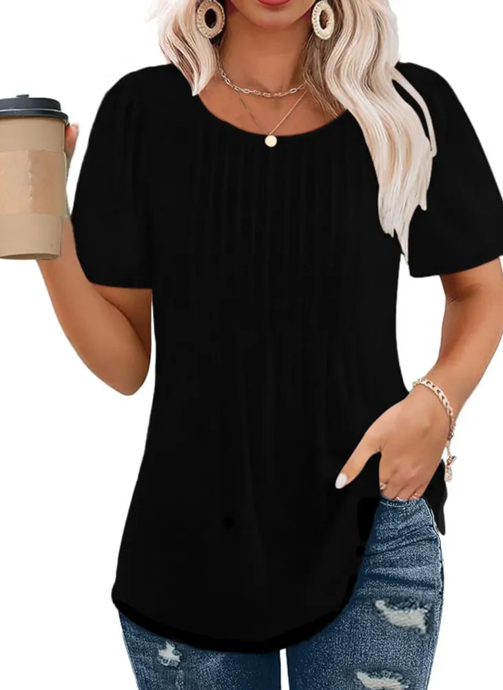 Short Sleeve Pleated Blouses