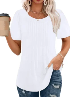 Short Sleeve Pleated Blouses