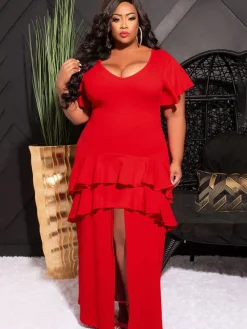 Short Sleeve Ruffle Layer Maxi Dress