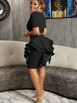 Short Sleeve Ruffle Patchwork Midi Dress
