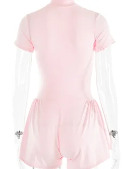 Short Sleeve Zip Front Rompers