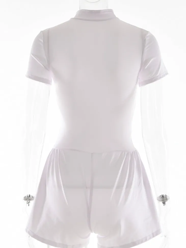 Short Sleeve Zip Front Rompers