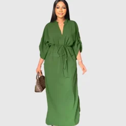 Side Pleated Cargo Cinched Waist Dress