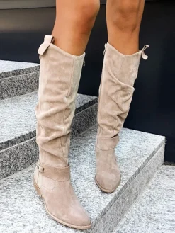Side Zipper Suede Knee High Boots