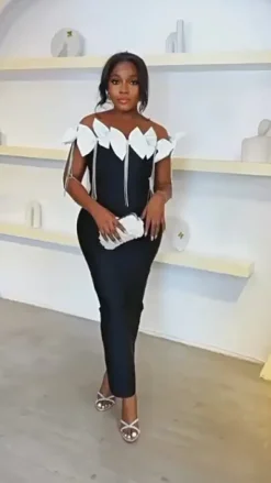 Sleeveless Bowknot Crystal Chain Slit Maxi Dress