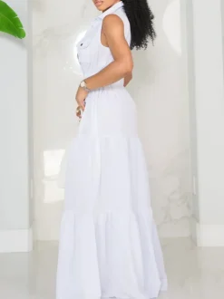 Sleeveless Collared Button Front Flowy Dress