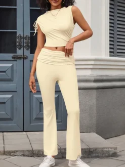 Sleeveless Crop Top Pants Sets