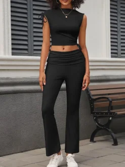 Sleeveless Crop Top Pants Sets