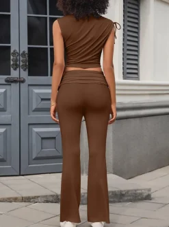 Sleeveless Crop Top Pants Sets