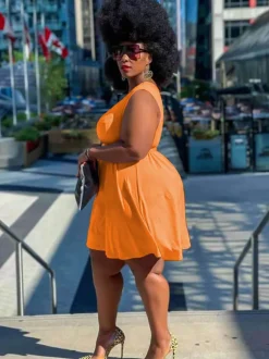Sleeveless Round Neck Solid Mini Dress
