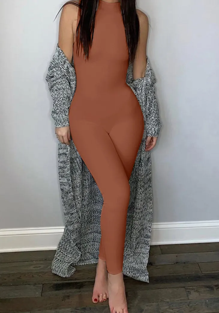 Sleeveless Zipper Jumpsuits